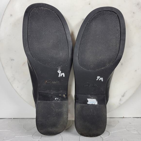 VTG Clarks Leather Mules Womens 9 Black Round Toe Slip On Comfort - Picture 14 of 15